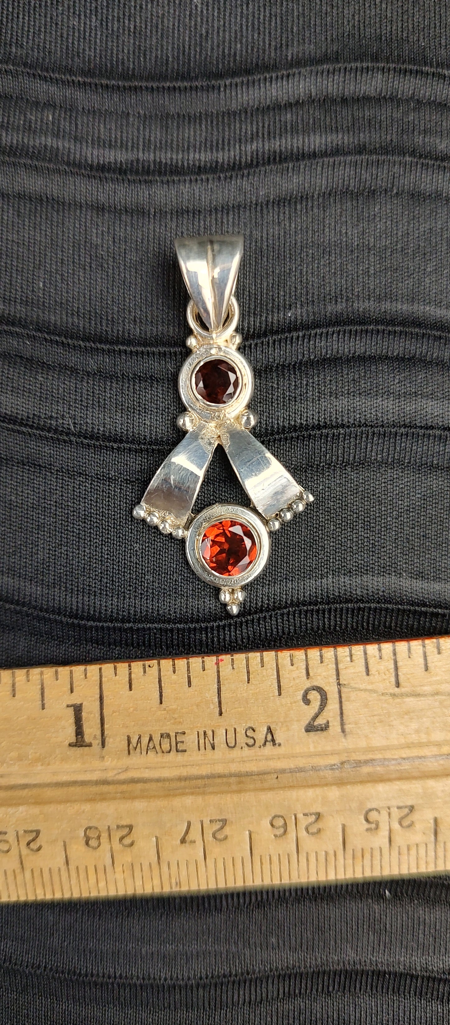 Garnet Bali Style Silver Dangle