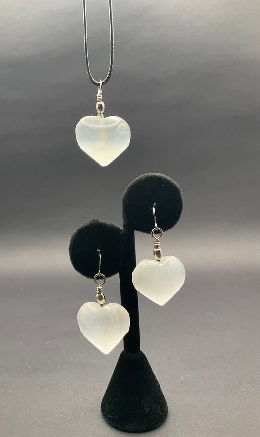 Selenite Earrings + Pendant Heart