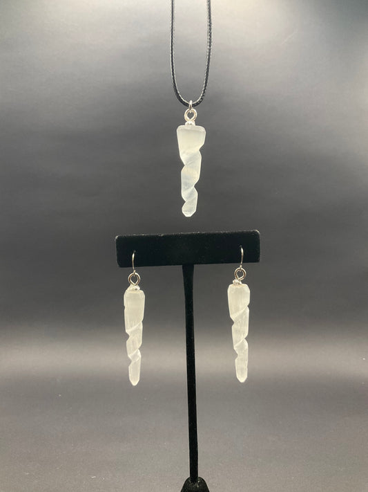 Selenite Earrings + Pendant Swirl