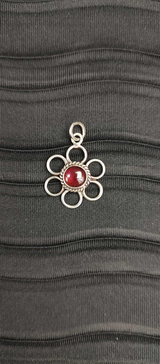 Garnet Flower Silver Pendant