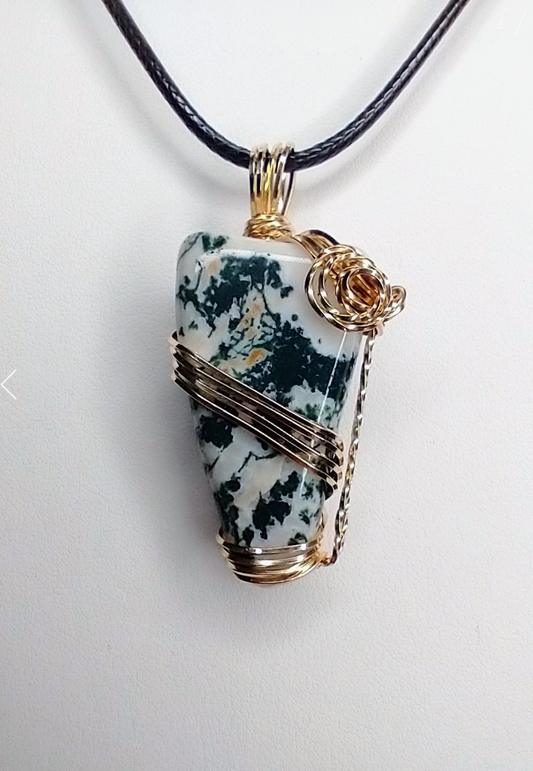 Tree Agate Gold Pendant