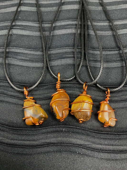 Tigers Eye Pendant Wire Wrapped
